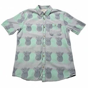 Vans Men's Size L Short Sleeve Button Down Shirt Gray Teal Pineapple Skate Surf